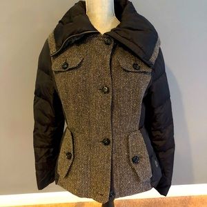 Max Mara weekend jacket. Black down jacket with black and gray tweed.